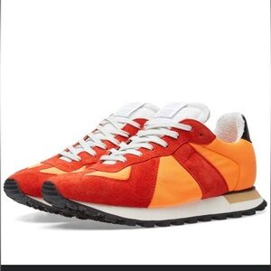 maison margiela 22 retro runner size 45/12 orange red suede casual designer $800